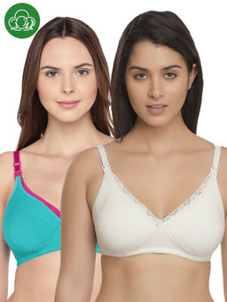 Inner Sense - Organic Cotton Antimicrobial Laced Nursing Bra Pack of 2 - Multi-Color