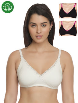 Inner Sense - Organic Cotton Antimicrobial Laced Nursing Bra Pack of 3 - Multi-Color