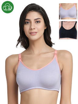 Inner Sense - Organic Cotton Antimicrobial Nursing Bra Pack of 3 - Multi-Color