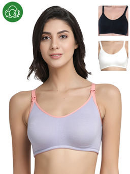 Inner Sense - Organic Antimicrobial Soft Nursing Bra Combo of 3 - Multi-Color