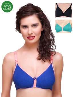 Inner Sense - Organic Cotton Antimicrobial Nursing Bra Pack of 3 - Multi-Color