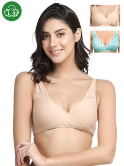 Inner Sense - Organic Antimicrobial Sleeping/Feeding Bra Pack of 3 - Multi-Color