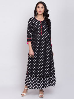 Biba - Black Polka Dots Straight Kurta