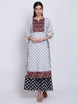 Biba - White Polka Dots Kurta