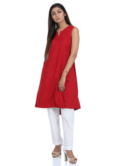 Biba - Red A-Line Indie Mickey Solid Kurta