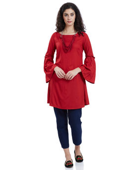 Biba - Red Indie Mickey Solid Kurti and Necklace (Set of 2)
