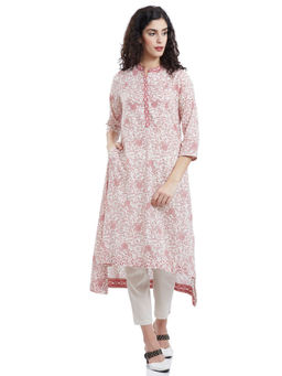 Biba - White High Low Printed Kurta
