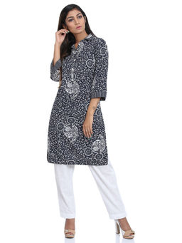 Biba - Navy Blue Straight Printed Kurta