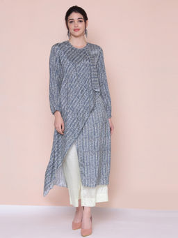 Biba - Blue Printed Kurta And Palazzo (Set of 2)