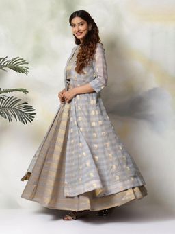 Biba - Grey Metallic Cotton Fusion Wear 3 Piece Set (Set of 3)