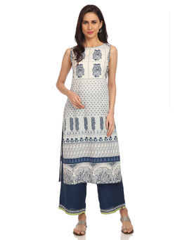 Biba - Off White Straight Printed Kurta