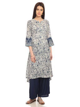 Biba - Beige Printed A-Line Kurta