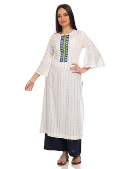 Biba - Off White Checkered Straight Kurta