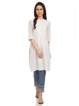 Biba - Off White Printed Straight Kurta