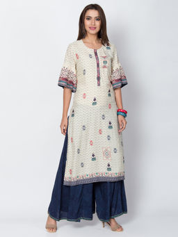 Biba - Off White Printed Kurta