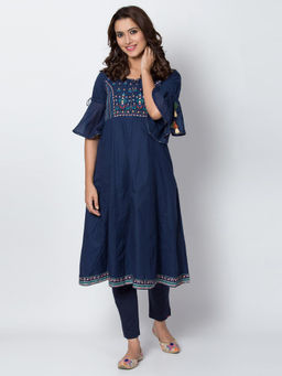 Biba - Navy Blue Solid Kurta