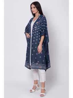 Biba - Navy Blue Printed Front Open Kurta With Inner (Set of 2)