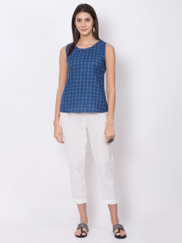 Biba - Indigo Checkered Top With Shrug And Necklace (Set of 3)