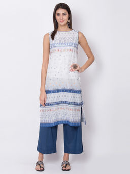 Biba - White Printed Straight Kurta