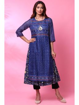 Biba - Indigo Art Silk Double Kurta and Inner (Set of 2)