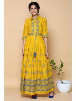 Biba - Mustard Cotton Kurta Dress