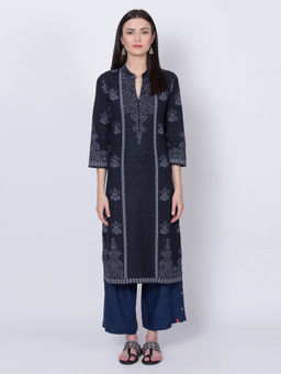 Biba - Navy Blue Printed Kurta