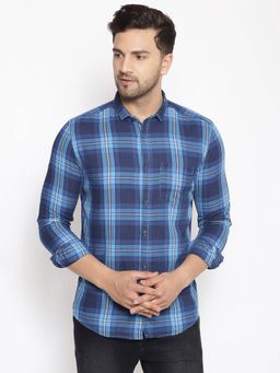 SHOWOFF - Mens Cotton Blue Printed Slim Fit Shirt