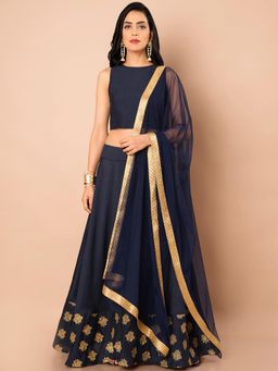 Indya - Navy Blue Woven Dupatta