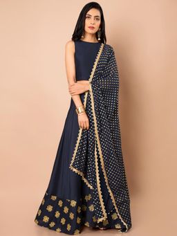 Indya - Navy Blue Printed Dupatta
