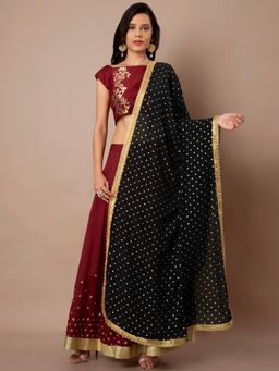Indya - Black Embroidered Dupatta
