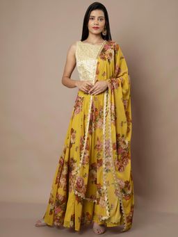 Indya - Mustard Floral Dupatta
