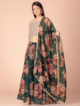 Indya - Teal Floral Dupatta