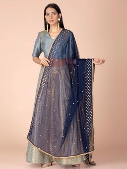 Indya - Navy Blue Embroidered Dupatta