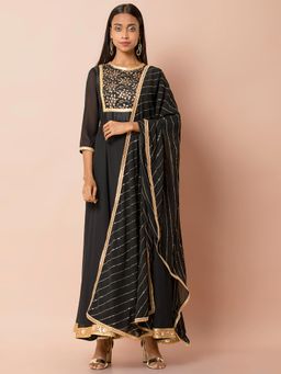 Indya - Black Embroidered Dupatta