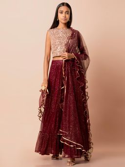 Indya - Maroon Embellished Dupatta