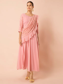 Indya - Pink Mirror Ruffle Dupatta Maxi Dress