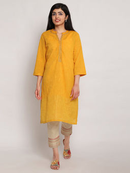 Biba - Yellow Embroidered Kurta