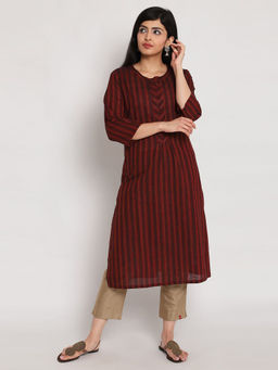 Biba - Maroon Stripes Kurta
