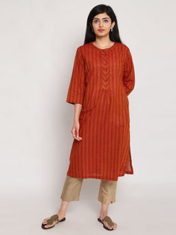 Biba - Rust Stripes Kurta