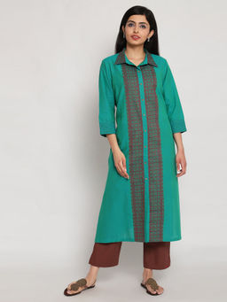 Biba - Green Woven Kurta