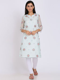 Biba - Green Embroidered Kurta With Inner Slip (Set of 2)