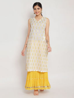 Biba - White Floral Kurta