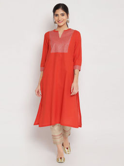 Biba - Orange Embroidered Kurta