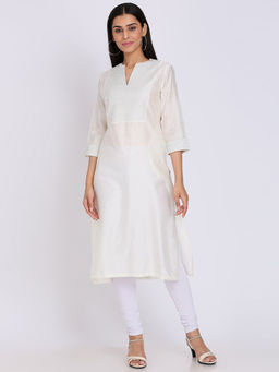 Biba - White Embroidered Kurta