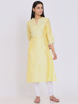 Biba - Yellow Embroidered Kurta