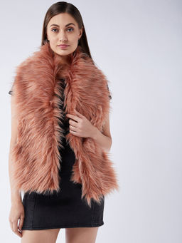 InWeave - Rust Faux Fur Cape Poncho