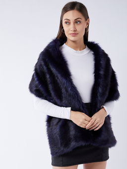InWeave - Navy Blue Faux Fur Cape Poncho