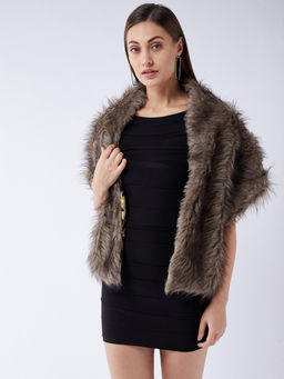 InWeave - Light Brown Soft Faux Fur Cape Poncho