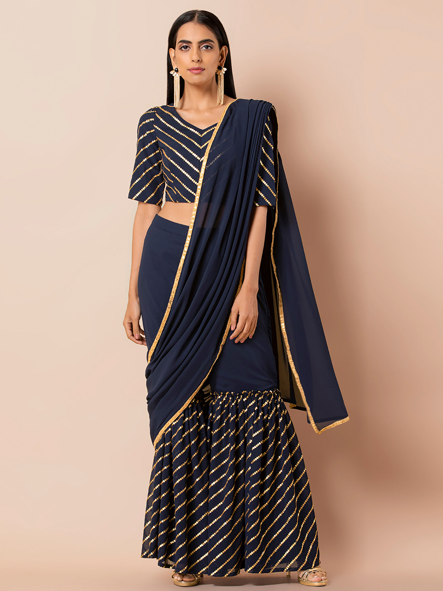 Indya Navy Blue Sequin Sharara Pants 