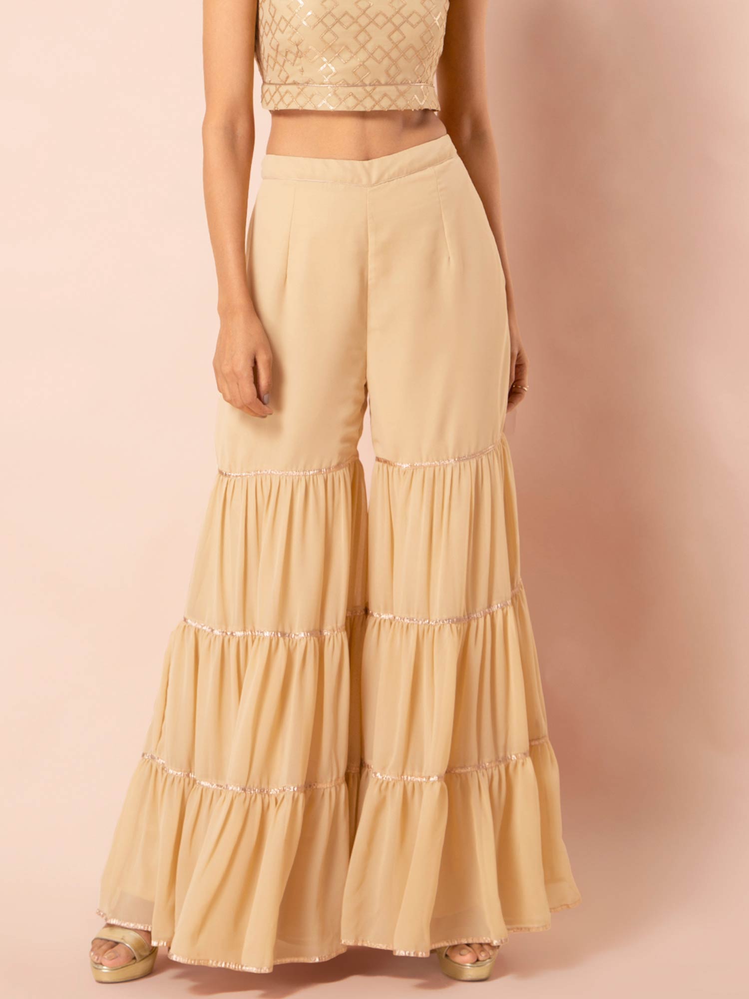 Indya Beige Embellished Sharara Pant 